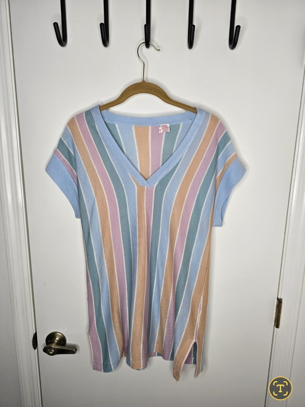 Unbranded Vintage 70's  Pastel Stripe V-Neck Sweater in Blue, Pink, Peach & Mint